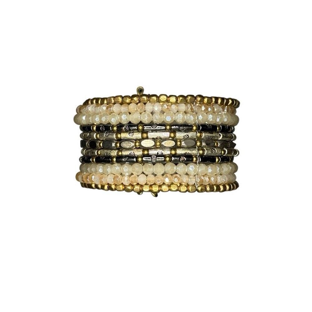 Nordstrom beaded cuff bracelet in cream and silver